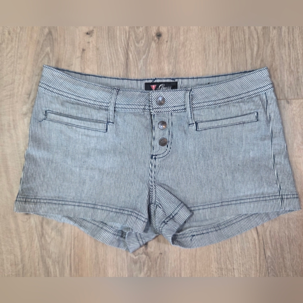 Guess Women's Blue and White Striped Shorts
